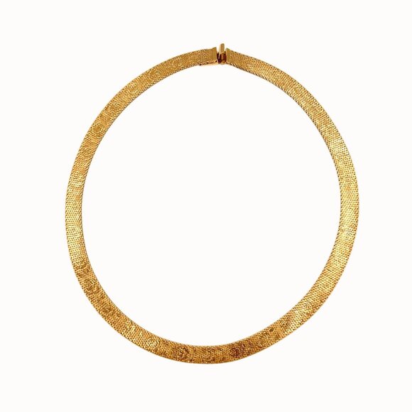 VINTAGE MONET GOLD TONE ROSE PRINT TEXTURED FLAT WOVEN CHAIN NECKLACE 16" - Picture 8 of 11